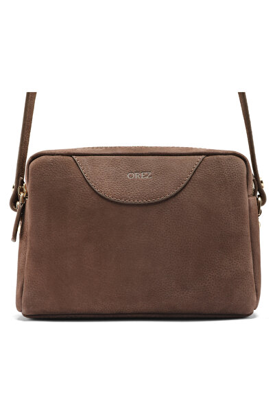 Orez Amber Women’s Genuine Leather Shoulder Bag with Adjustable Long Strap, Zip Closure and Gold-Tone Hardware – Black / Brown / Smoky