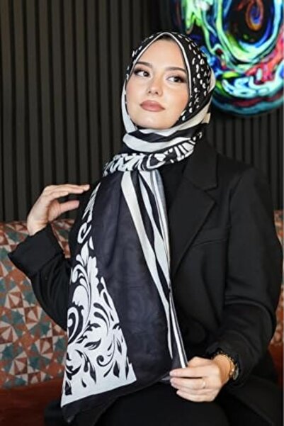 Yıldızan Msa Shop Barok Desen Black - White Soft Cotton Shawl Black 931845