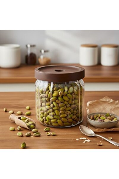 Yıldızan Nry Shop Acacia Lid Striped Glass Jar (450 ml) |   Airtight, Modern ...