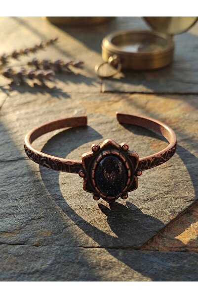 Meneva Aksesuar Navy Blue Star Stone Embellished Adjustable Copper Bracelet