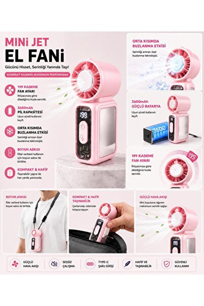 kawigo Mini Jet El Fanı Soğutucu 3600mAh Şarjlı Taşınabilir Boyun Askılı Soğu...