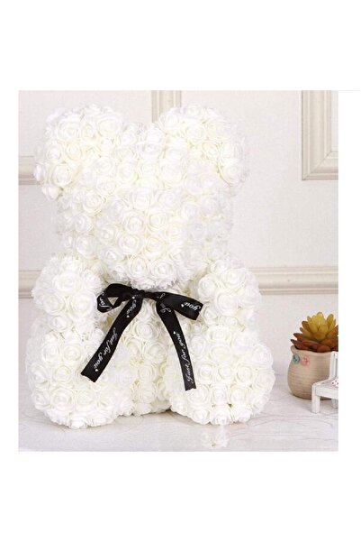 MACVI Urs decorativ din trandafiri de săpun albi, 25 cm — Cadou elegant și ro...