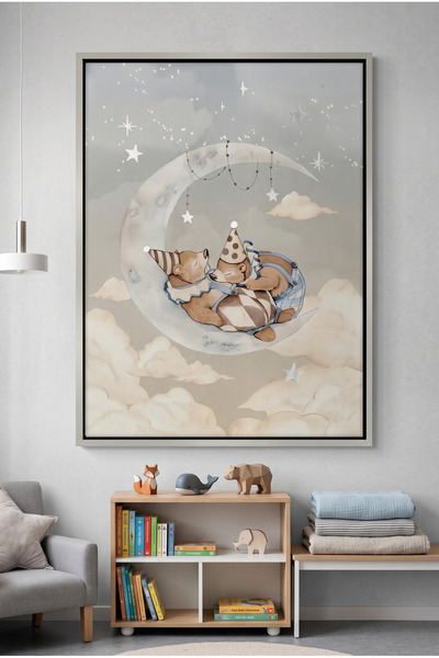 Jasmine Art Celestial Bear Kids Wall Art | Portrait Framed Canvas Print with ...