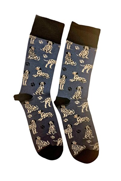 Sock Street Unisex Mavi Dalmaçyalı Köpek Desenli Eğlenceli Renkli Soket Çorap