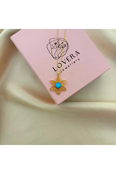 Lovera Jewellery 925 Ayar Gümüş Sertifikalı 14K Gold Renk Opal Taşlı Lotus Çi...