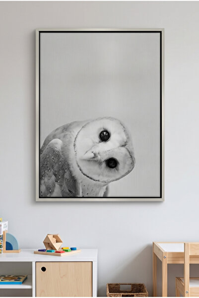 Jasmine Art Barn Owl Kids Wall Art | Portrait Framed Canvas Print with Gold F...