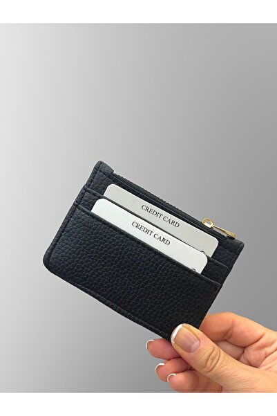 shiny ever Four-Compartment Zipper Detailed Black Leather Women's Card Holder