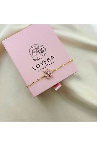 Lovera Jewellery 925 Ayar Gümüş Sertifikalı 14K Gold Renk Lotus Çiçeği Bileklik