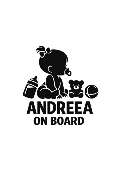 OEM Autocolant decorativ auto  "ANDREEA ON BOARD ", 10cm, Negru
