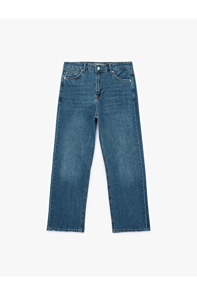 Koton Cotton Normal Waist Buttoned Straight Leg Denim Trousers - Straight Fit...