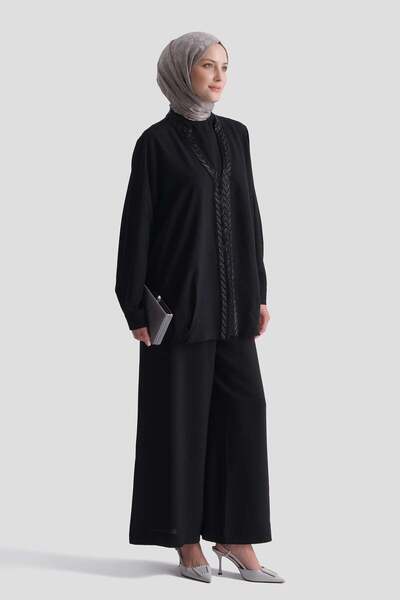 Armine Stone Embellished Stylish Suit Black
