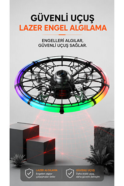Dimute Shop INT-M18 Ufo Drone LED Işıklı HD Kameralı Drone Uzaktan Kumandalı