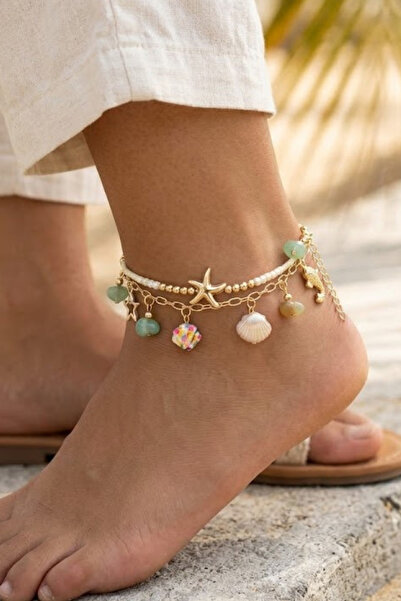 PETEK AKSESUAR 2 Pieces of Sea Star Natural Stone Mussel Ankle Bracelets
