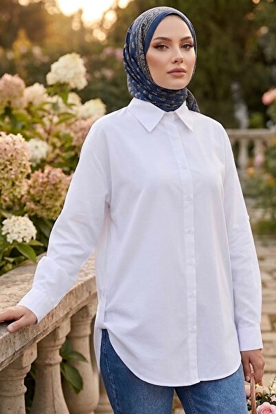TOFİSA Yanları Düğme Detaylı Düz Gömlek Beyaz - 1335-BEYAZ