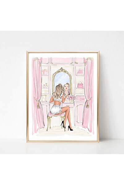 PEMBE ODA UYUYAN ÇİTA Çizim Poster Eklektik Sanat - Tablo Ölçülerinde Çerçevesiz Poster