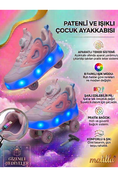 Matilla Işıklı Patenli Şarjlı Rahat kız erkek Çocuk Spor Ayakkabı