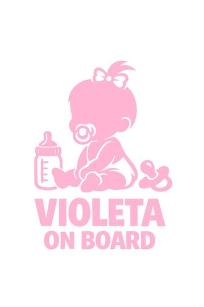 OEM Autocolant decorativ auto  "VIOLETA ON BOARD ", 10cm, Roz