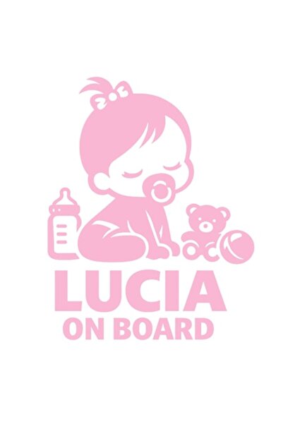 OEM Autocolant decorativ auto  "LUCIA ON BOARD ", 10cm, Roz