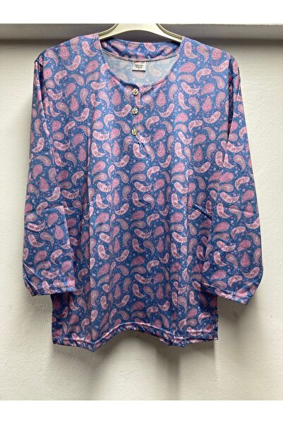 firstlady Paper Print Patterned Summer Half Button Cotton Combed Mother Blouse