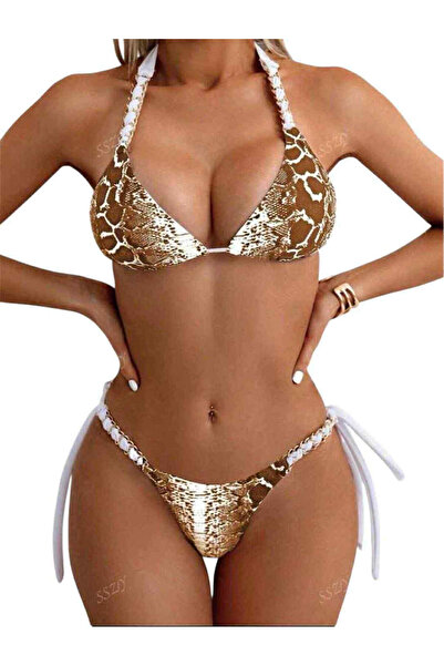 Woman's Fashion Σετ Μπικίνι Animal Print Φιδίσιο Καφέ