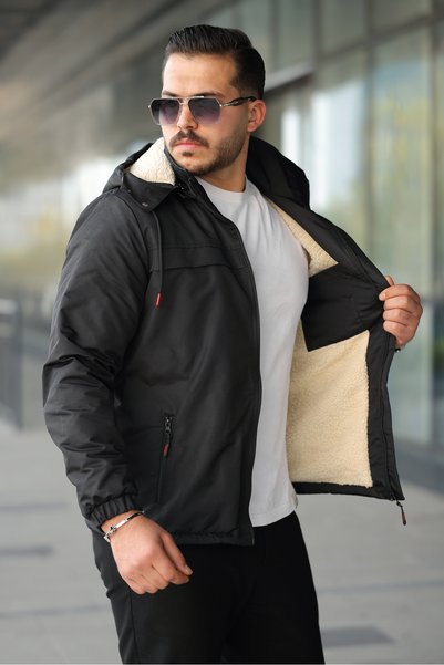 Generic Brand Men's Fur Lined Water and Windproof Winter Coat with Removable Hood