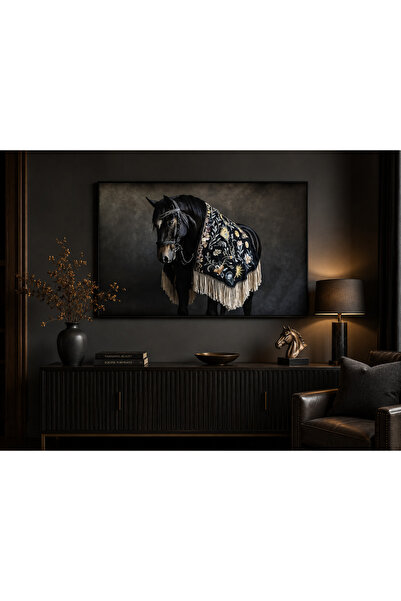 Ghaith Store Luxury Royal Black Horse Canvas Wall Art - Classic Modern Wall D...