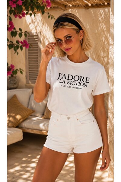 Be Best Women's White-Black Printed Crew Neck T-Shirt Be429