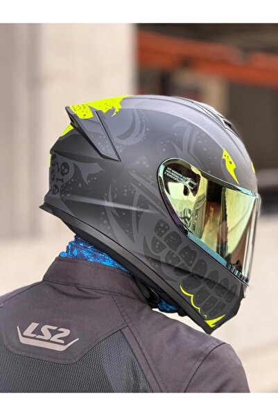50.X BONES MAT SİYAH-NEON SARI KASK (SARI VİZÖR)