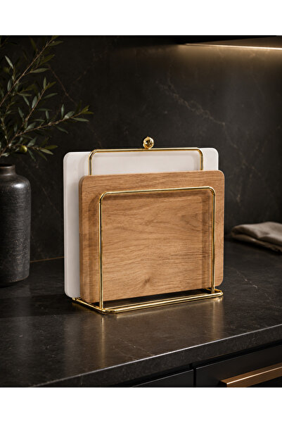mba decor metal bending art Mira Model Gold Kaplama Kesme Tahtası Standı 20x15x22 cm 3 cm Bölmeli Tezgah Üstü Düzenleyici