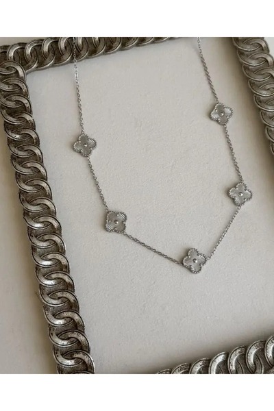 Haziran Accessory, 5-Piece Yonca Silver Steel Women's Necklace