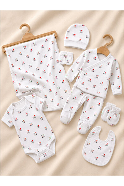 Lilliy %100 Pamuklu 7 Parça Yenidoğan Bebek Hastane Çıkış Takımı – I Love Dad...