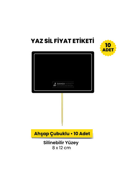 damga market Siyah PVC Fiyat Etiketi Ahşap Çubuklu Yaz Sil 10 Adet Manav Mark...