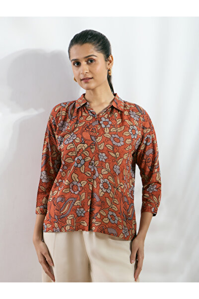 Silver Lime By Styli Rust Modal Printed Boxy Fit Shirt