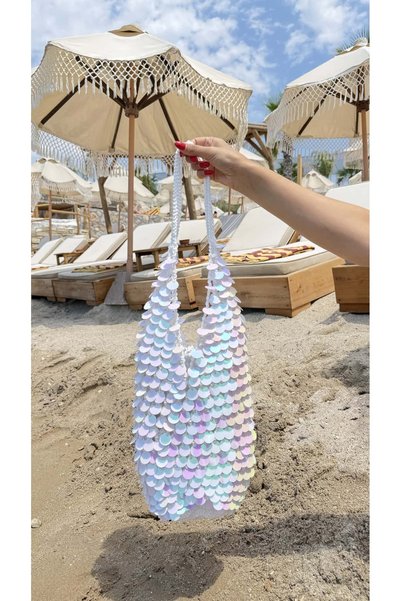 ATELİER TUĞBA Çnt003 Pul Sequin Detailled Beach Shoulder Bag Silver