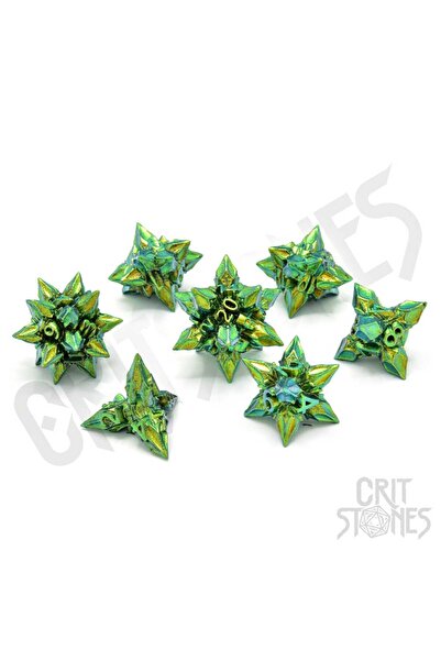 OEM Set de 7 zaruri metalice CritStones Unholy Bane, multicolor, pentru RPG T...