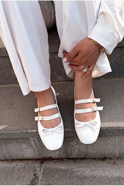 I Love Shoes Lovia White Genuine Leather Women's Ballerinas