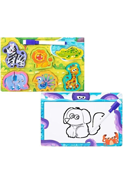 OEM Puzzle din lemn Merkpol Safari 2 in 1, joc educativ cu tabla whiteboard, ...