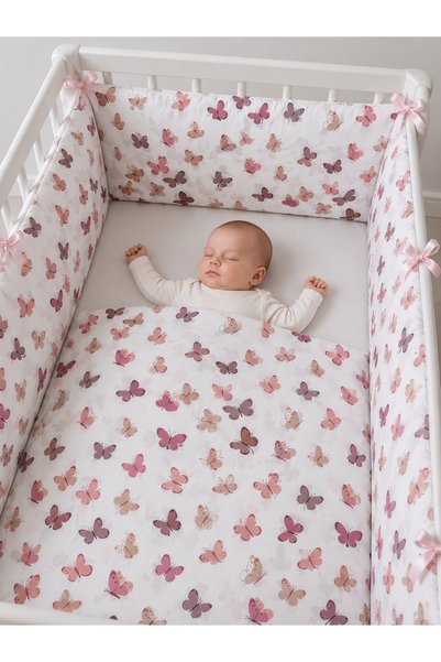 Jaju Baby 70x140 Sevimli Kelebekler Beşik Kenar Koruma (4 Kenar) Özel Ölçü Beşik Koruyucu 70*140