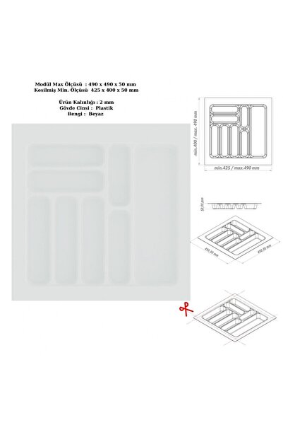 Empressco Practical Drawer Cutlery Holder and Organizer, 49X49 Cm, White