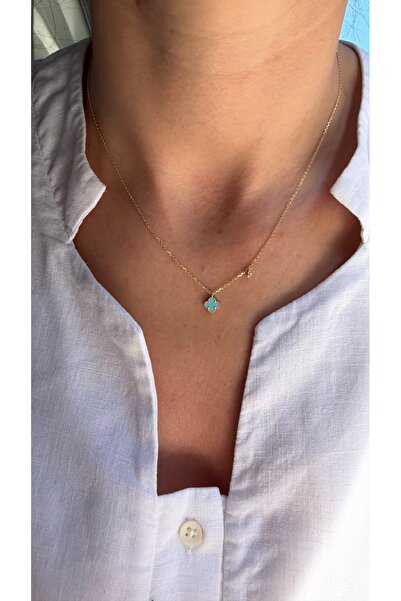 Tep's Jewellery Gümüş mini turkuaz sedefli tek yoncalı kolye
