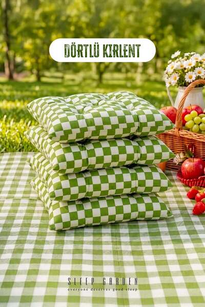Sleep Garden Çok Amaçlı Kırlent Pofuduk Minder Pötikareli 45x45 Yeşil 4 Adet