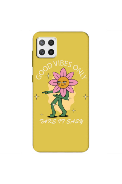 Other Samsung A22 5G Good Vibes Only Yellow Colored Silicone TPU Θήκη