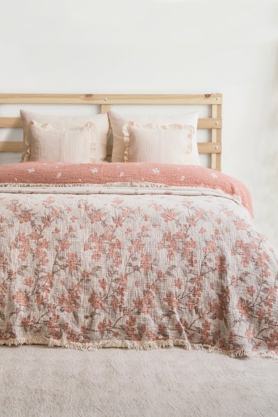 Meet ma ya Natural Sakura Muslin Bedspread 4 Layers, Pique, 100% Cotton 240*260 cm