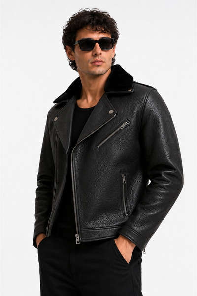 MİRENA LEATHER Erkek Motorcu Hakiki Deri Mont