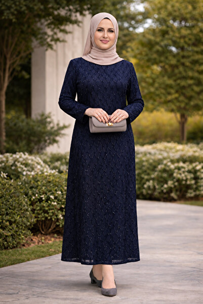 Giyinen Mağazaları Feyza Round Neck Glittery Tulle Detailed Plus Size Mother ...