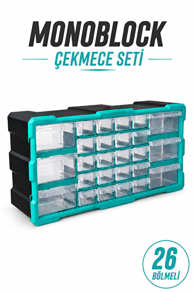 Badem10 Monoblock Çekmece Seti 26'lı Turkuaz Çekmece Sistemi Mobilya Dolap Çe...