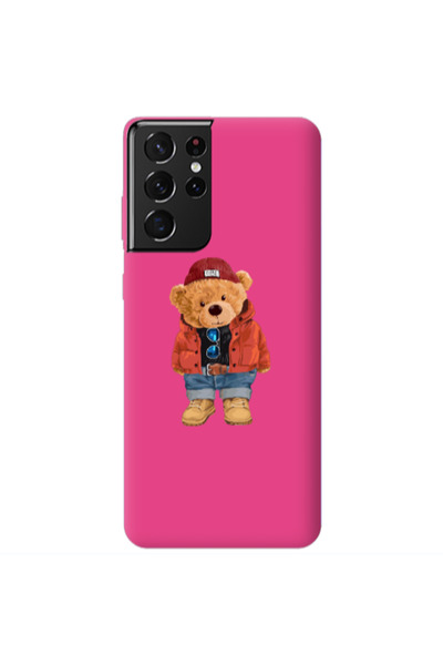Other Samsung S21 Ultra Bear in a hat Fuchsia Colored Silicone TPU Θήκη