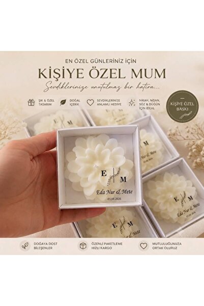 aralmini 34 ADET Kişiye Özel Lotus Mum Nikah Hediyeliği | Kutulu İsim Baskılı...