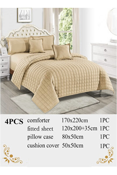 Moon Elegant Plaid Quilted Plain Bedspread - 4 Pieces - 170X220Cm Duvet - 120...