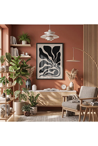 KOLAJTASARIM Valuri abstracte de frunze, tablou înrămat pe lemn negru, decor ...